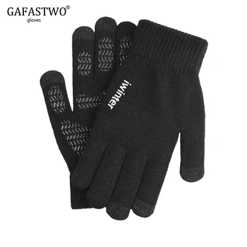 

New Winter Knit Touch Screen Warm Gloves Unisex Couple Models Fashion Wool Plus Velvet Non-Slip Gloves