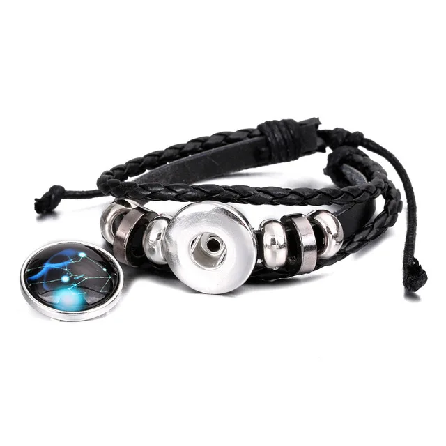 MixMax 12pcs/set 12 Constellations Luminous Handmade Leather Bracelets Snaps Bangles Jewelry Glow in the dark 5