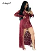 Adogirl Embroidery Floral Lace Dress Women Sexy See Through Long Sleeve Bodycon Women Dress Vintage Club Wear Party Dress Robe ► Photo 1/6