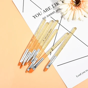 

7pcs/Set Nail Art Gold Foil Transparent Pen Brush UV Gel Acrylic Nail Painting Brush Manicure Pen Embellished Nail Brush Set BB2