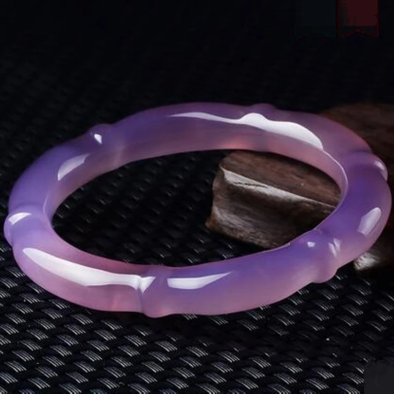 

Natural Purple Chalcedony Hand-carved Bamboo Bracelet Fashion Boutique Jewelry Men and Women Yellow Agate Beauty Bracelet