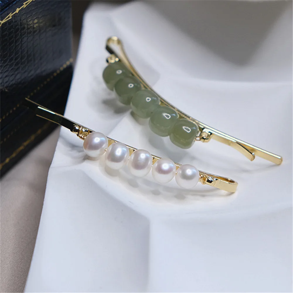 Natural Hetian Jade Freshwater Pearl Hair Clips For Women Girls Pearl