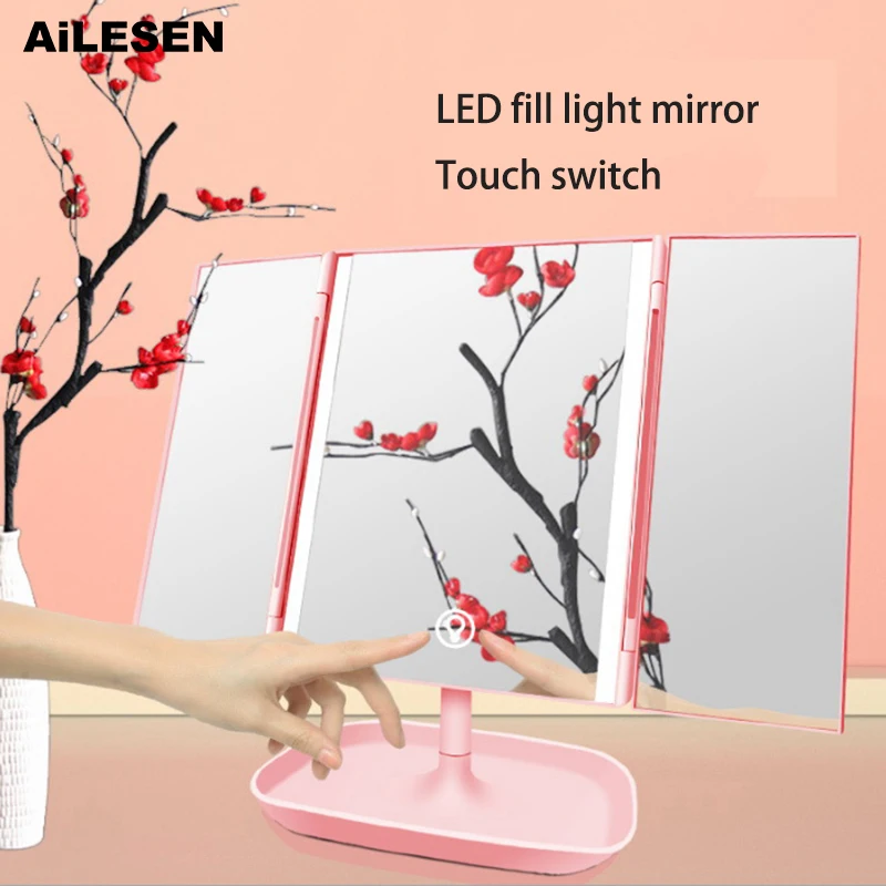  AiLESEN Folding LED Touch Screen Makeup Mirror Table Desktop Makeup With Mini 10X Magnifying Mirror