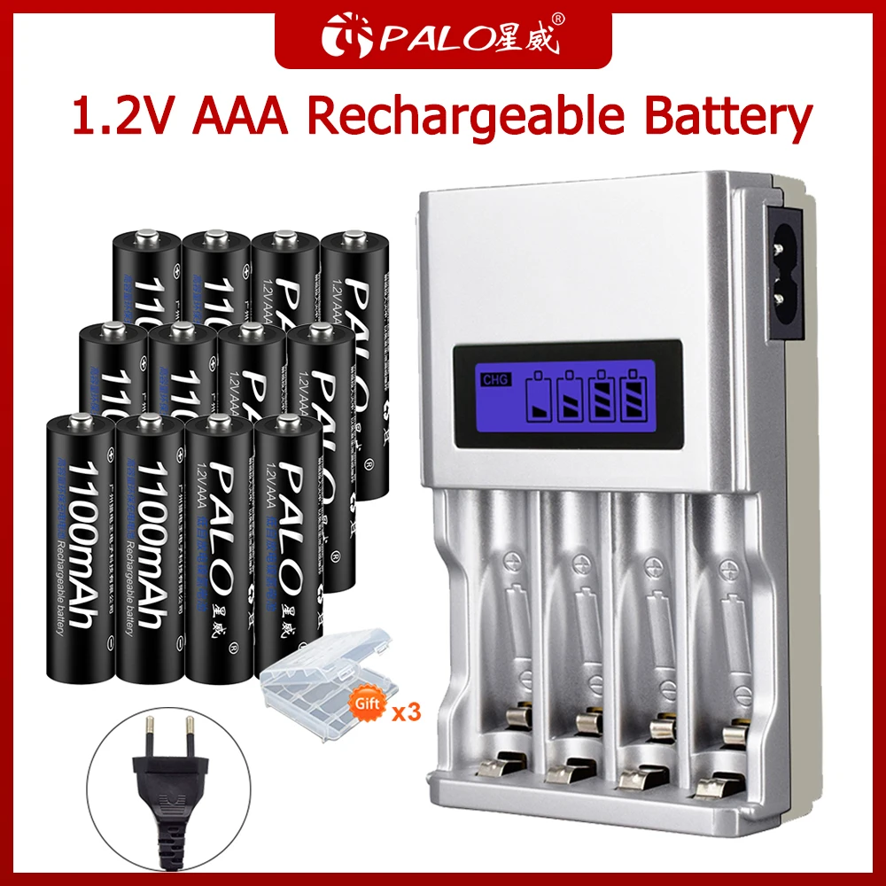 

PALO 1.2V NI-MH AAA Rechargeable Battery For Remote Control Electronic Toys 4 Slots Smart LCD Display Battery Charger