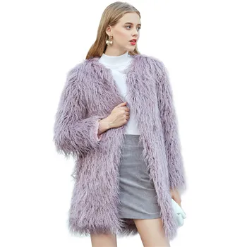 

2019 New fashion autumn winter coat women faux Beach wool jacket thicken warm outerwear long hair fur coat plus size female 3023
