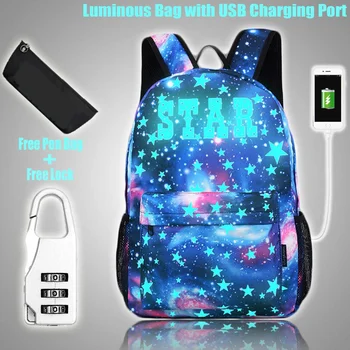 

Luminous Student School Bag Laptop Backpack for Boy Girl Daypack with USB Charging Port Anti-theft Lock for Camping Travel