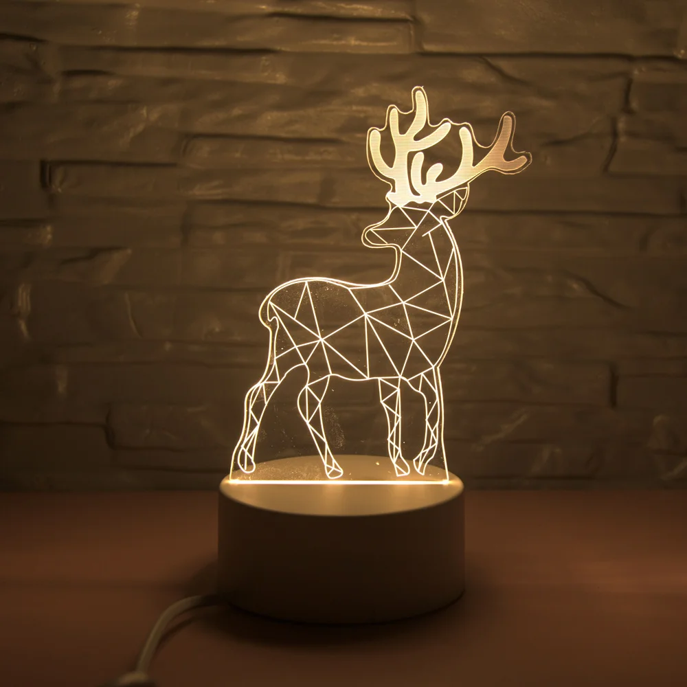 EU Plug LED 3D Lamp Illusion Switch Night Light DIY Acrylic Night Light Warm White Home Decor Atmosphere Christmas Gift lantern - Испускаемый цвет: Forest Deer