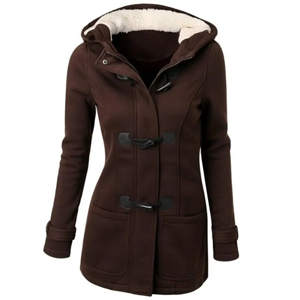 Пальто для женщин весенне-осеннее пальто женское длинное с капюшоном с роговыми пуговицами верхняя одежда плащ - Цвет: Коричневый