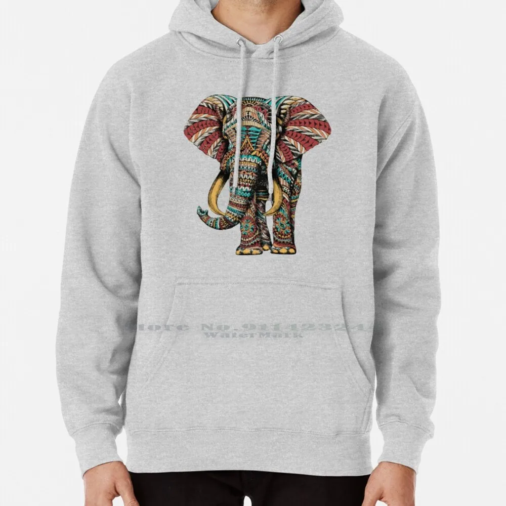 

Ornate Elephant ( Color Version ) Hoodie Sweater 6xl Cotton Elephant Bioworkz Pachyderm Ornate Patterns Mandala Sacred Geometry