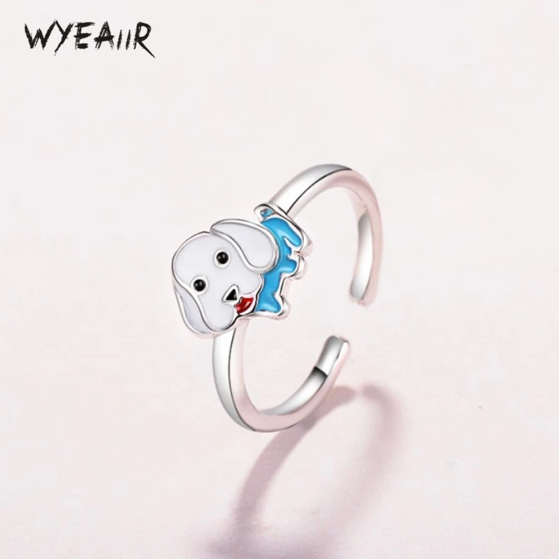 WYEAIIR Cute Dripping Gaze Puppy Dog Sweet Student Gift Literary 925 Sterling Silver Female Resizable Opening Rings | Украшения и