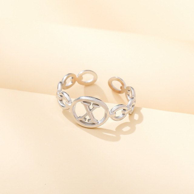 Out A-ZLetter 2Colors Metal Adjustable Opening Ring Initials Name Alphabet Female Party Fashion Jewelry Christmas Present