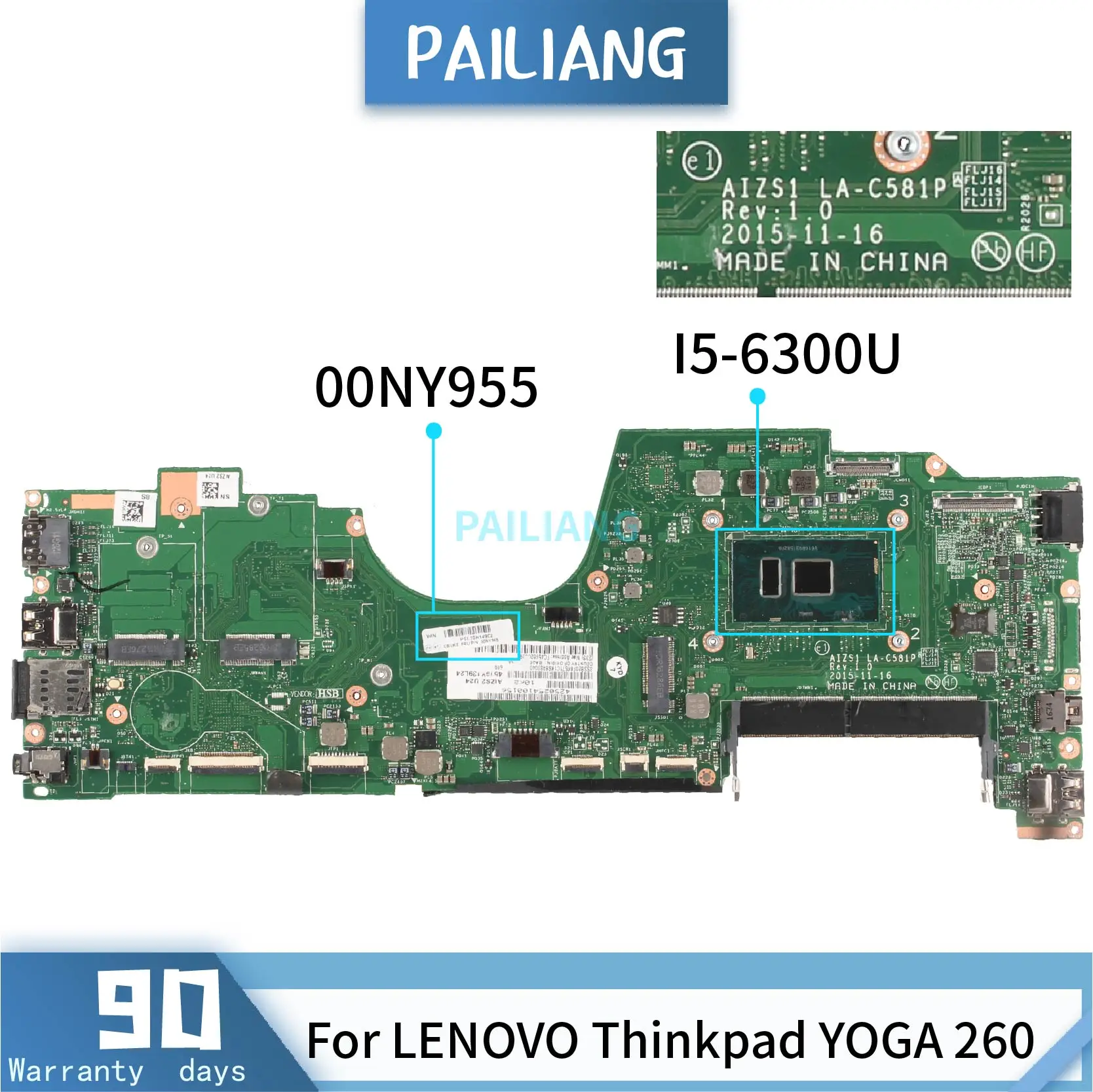 Greatest  PAILIANG Laptop motherboard For LENOVO Thinkpad YOGA 260 Mainboard LA-C581P 00NY955 SR2F0 I5-6300U 