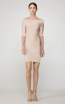 

Black Khaki Brown Top Quality Rayon Bandage Dress Night Club Fashion Sexy Off The Shoulder Evening Party Dress