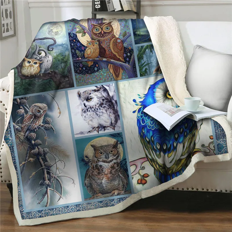 

3D vivid owl printed Sherpa throw Blanket Sofa Quilts Cover Travel Bedding Velvet Plush Bed Nap Blankets Bedspread Home textiles