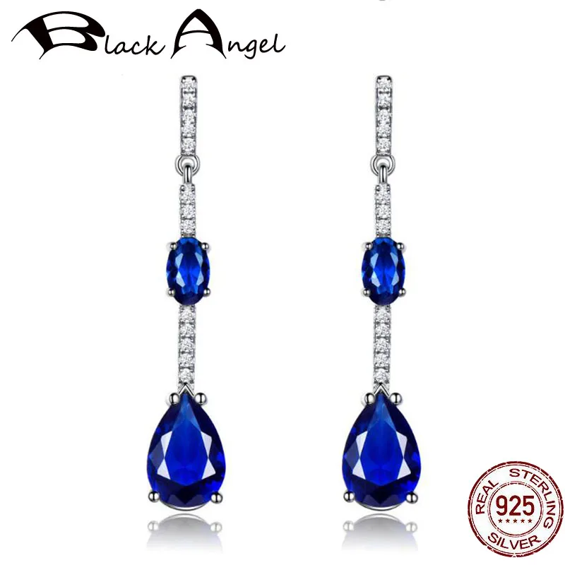 

Authentic 925 Sterling Silver Sapphire Drop Earrings For Women Blue Gemstone Birthstone Dangle Earrings Party Fine Jewelry Gift