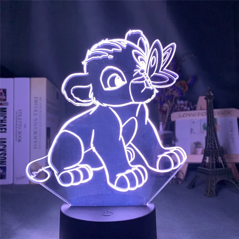 Мультфильм ночник Король Лев Simba светодиодный 3d свет изменение цвета Новинка