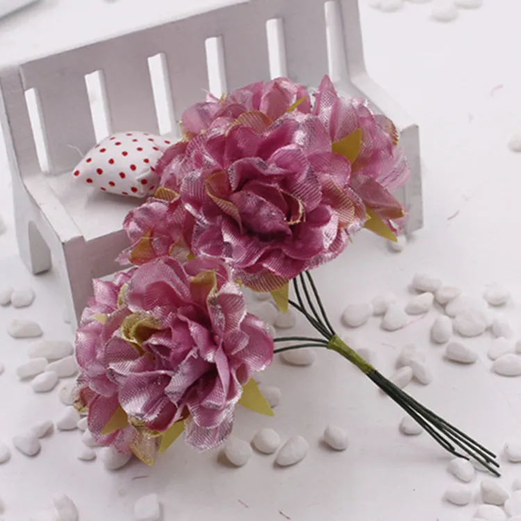 60pcs 4.5cm 인공 금속 반짝이 장미 꽃 DIY Garland 코사지 선물 상자 헤어 드레스 Scrapbooking 웨딩 장식