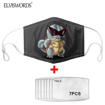 

ELVISWORDS Funny Squirtle in Glasses Print Mouth-Muffle With 7 Pieces PM 2.5 Face Mask Filter Boys Girls Animel Pokemon Masks