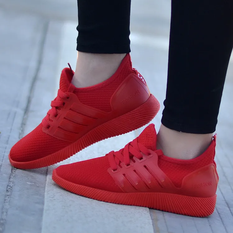 

2019 Spring New Style Couples Running Athletic Shoes Solid Color Breathable Plastic Car Suture Mesh Shoes