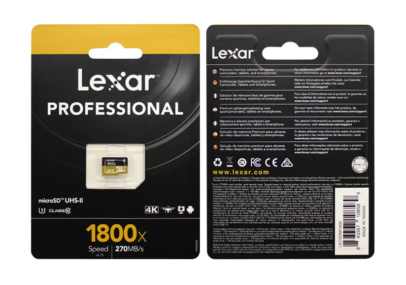 Lexar 1800x карты памяти 32 Гб 64 Гб макс чтение Скорость 270 МБ/с. UHS-II Class 10 U3 Micro SD карты