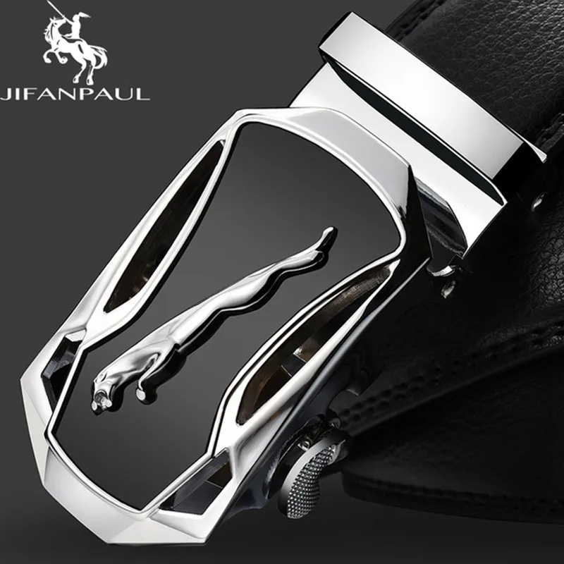 JIFANPAUL Genuine Leather Men Belt Fashion Designer Business Jaguar Pattern Decorative Alloy Automatic Buckle