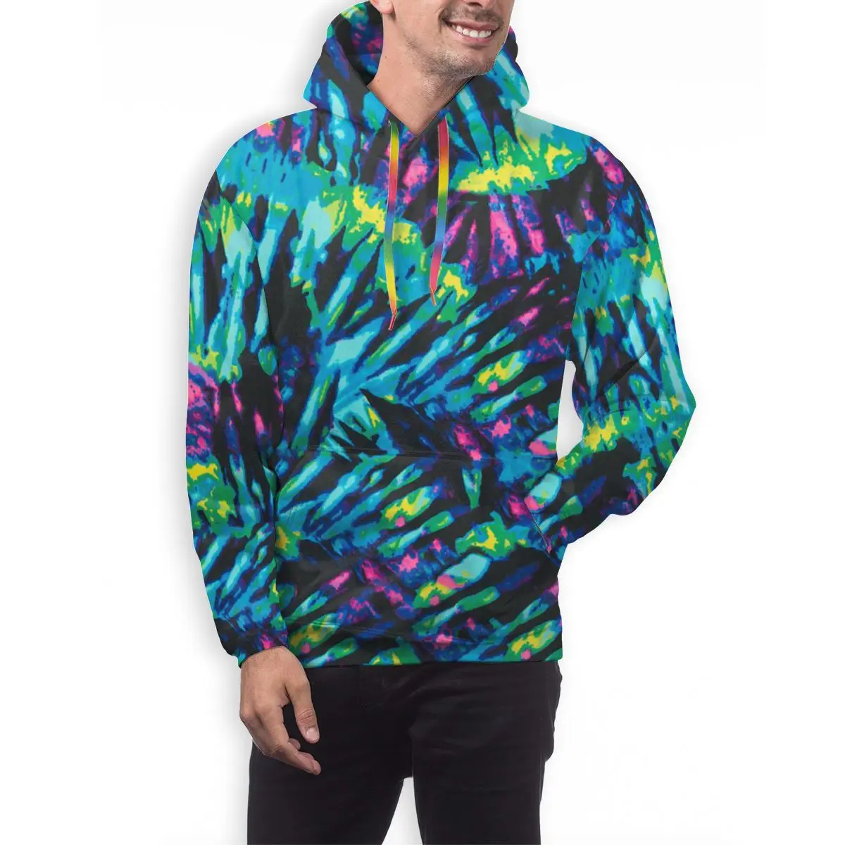 3D цифровой Принт по всей поверхности, принт Tie Dye, синий/оранжевый, мульти, мужская повседневная толстовка, пуловер с капюшоном, толстовка с карманом, толстовки