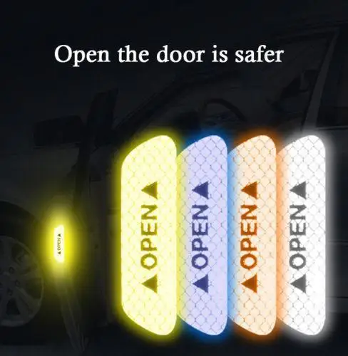 4PCS Auto Car Door Open Sticker Reflective Tape Safety Warning Decal Universal