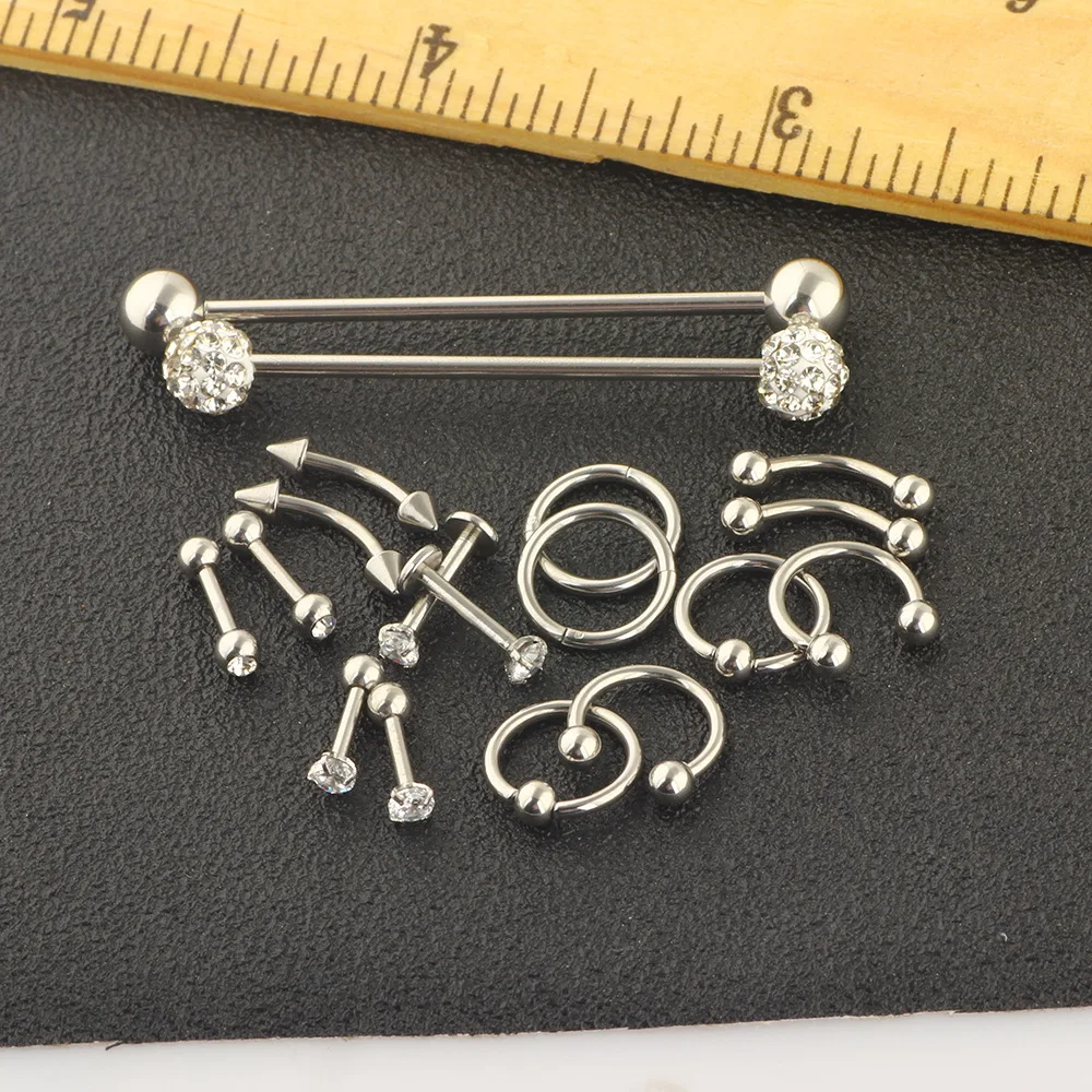 18pcs/lot Punk Stainles Steel Multi Function Open Hoop Ring Mix Styles Body Piercing Tongue Eyebrow Belly Nose Ring Lip Jewelry
