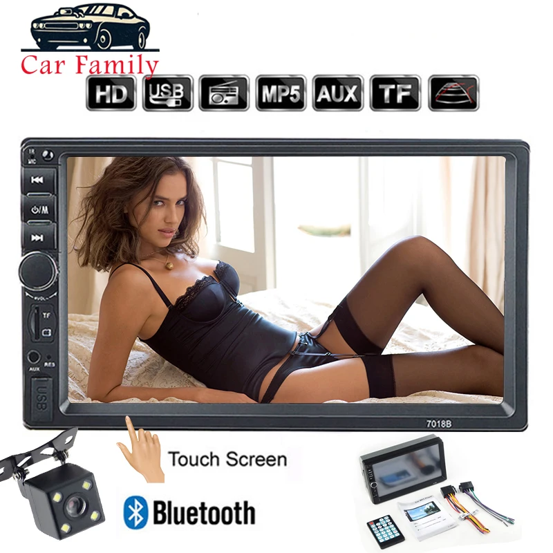 

Car Family Autoradio 2 Din 7 Inch HD Touch Screen Bluetooth Car Radio Player Aux Rear View Camera Mirror Link 7018B Car Audio