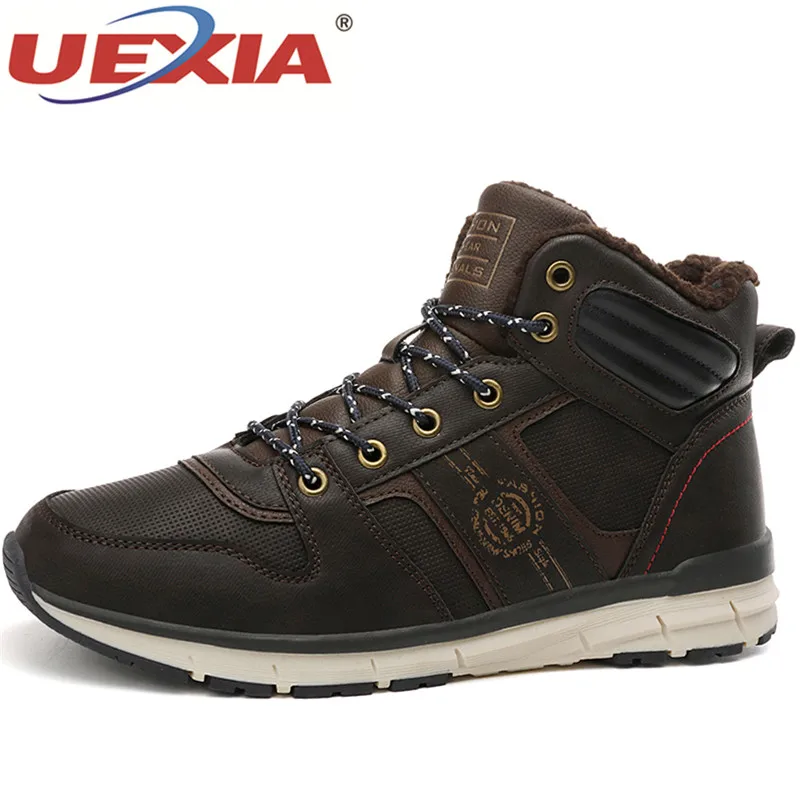 

UEXIA New Men Ankle Boots Quality Genuine Leather Men's Shoes Snow Boots Winter Shoes Warm Fur Men's Boots Waterproof Motorcycle