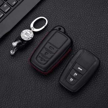 

Gift 4D Genuine Leather Key Cover Holder Pocket For 2018 Toyota Camry Land Cruiser Prado Corolla CHR CH-R 3 Button Fob Key Case