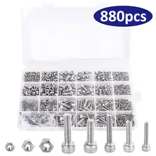 Juego de tornillos hexagonales, kit de tuercas de cabeza redonda plana de acero inoxidable, M2, M3, M4, M5, 880 uds.