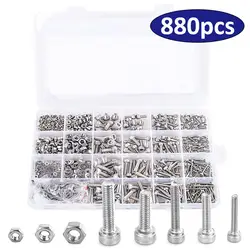 880Pcs M2 M3 M4 M5 Hex Hexagon Socket Screw Set Stainless Steel Flat Round Cap Head Screw Kit Bolts and Nuts Allen bolts Set