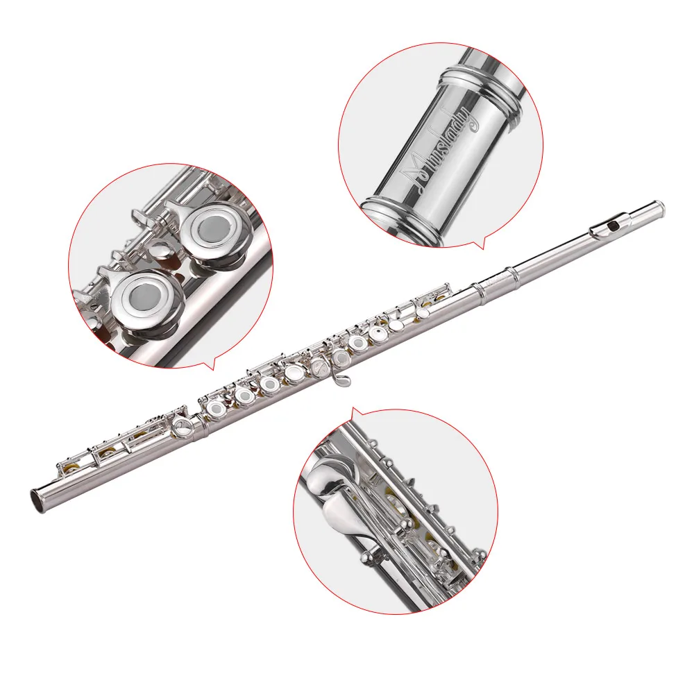 

Muslady 17-Hole Concert C Flute Open/ Closed Pore Cupronickel Material Silver Plated Woodwind Instrument