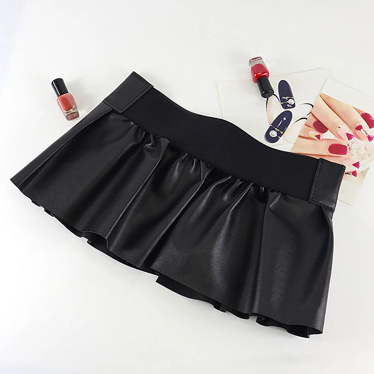 Womens Ladies Sexy Skirts Faux Leather High Waist Front Zipper Pleated Skirts Split Pole Dance Mini Skirt for Parties Clubwear
