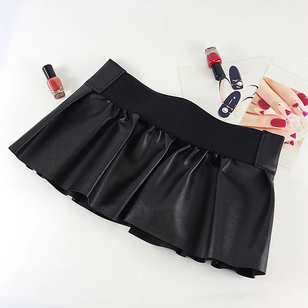 Black Leather Wide Belts Skirts Womens Fashion Elastic Wide Waistband PU Leather Garters Peplum Cinch Belt Skirt Party Clubwear 4