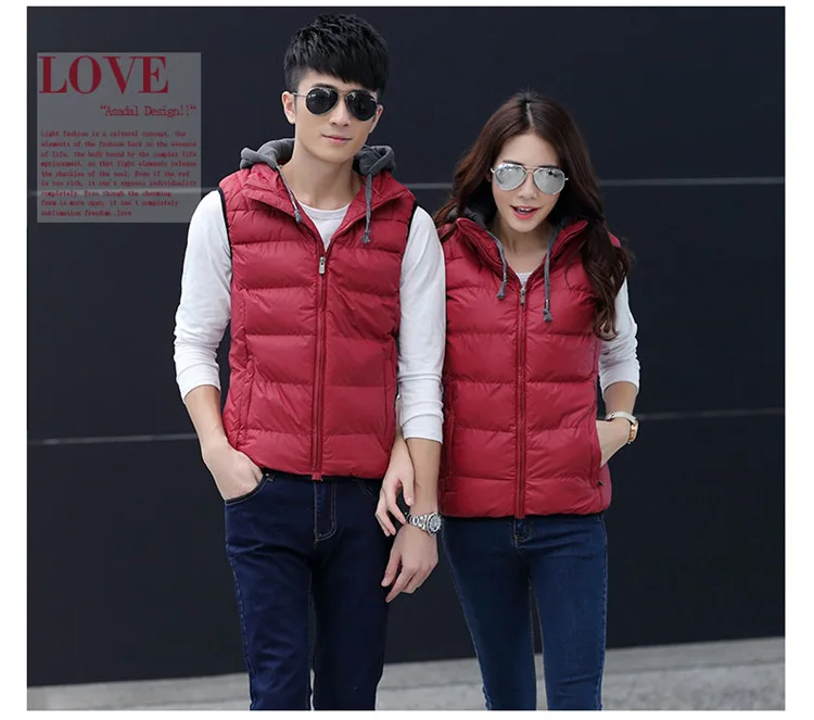 Men Autumn& Winter Hooded Waistcoat Coat Casual Cotton-padded Jacket Solid Color Fashion Youth Couples Vest Fashion