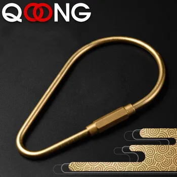 

QOONG Lucky Gourd Pure Handmade Brass Car Key Chain Ring Holder Simple Creative Copper Men' Strap Keyholder Metal Keychain T06