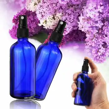 

100ml Blue Glass Bottle With Black Fine Mist Sprayer for Essential Oils Travel Perfume Dispenser Atomizer Cosmetic Container