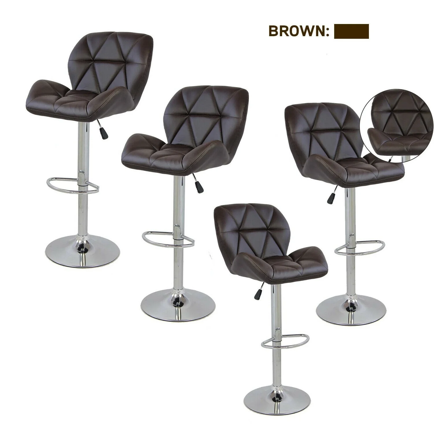 

Set of 4 Adjustable Bar Stools PU Leather Countertop Swivel Chair Dining Bistro