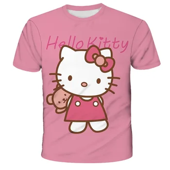 

Hello Kitty Kids fashion t shirt 2020 New Summer Boys Girls Fashion Print hot sale t shirt Child polyester Tops 3D Clothes