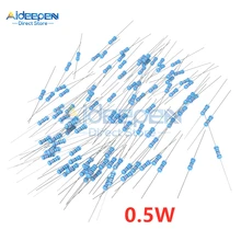 100 шт 1/2 Вт 0,5 Вт 1% Резистор металлической пленки 1R-1M Ом Сопротивление 1K 2,2 K 4,7 K 6,8 K 10K 15K 22K 47K 51K 100K 220K 470K 510K 1 м ом