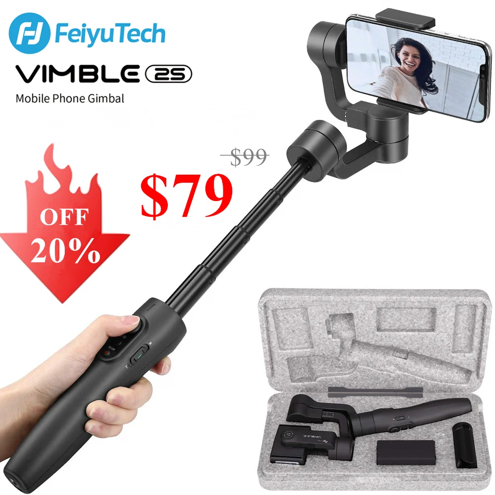 Б/у Feiyu Vimble 2S 3 осевой карданный Ручной Стабилизатор 180 мм Выдвижной Штатив для iPhone