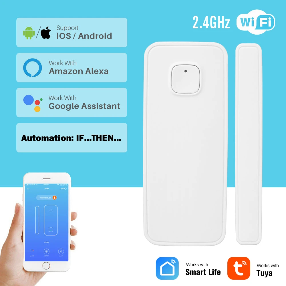 Tuya Smart WIFI Door Window Sensor Open / Closed Detector Wireless Alarm Home Security App Works with Alexa Google Home wireless security keypad