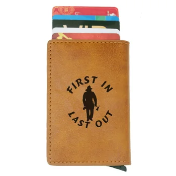 

New First in Last out Firemen Credit Card Holder Men And Women Metal RFID Vintage Aluminium Box PU Leather Fashion Card Wallet