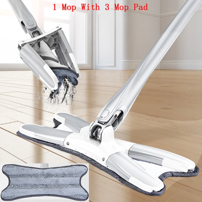 X-Type Floor Mop with 3pcs Reusable Microfiber Pads 360 Degree Flat for Home Replace Hand-Free Wash Household Cleaning Tools | Дом и сад