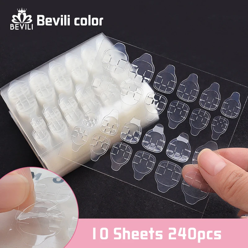 10 Sheet 240 Pcs False Nails Sticker Transparent Doublesided Adhesive Tapes Stickers Press On