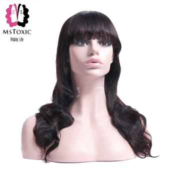 

Mstoxic Brazilian Wavy Full Machine Wigs With Bangs Remy Human Hair Wigs 150%
