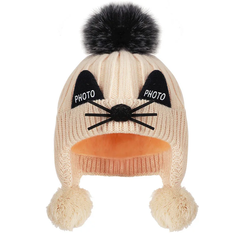 

Autumn and winter new children's warm ear protection hair ball knitted hat men and women baby outdoor curling hedging hat