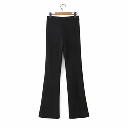Calças femininas preto flare stretchy nova cintura alta calças compridas para o sexo feminino primavera outono